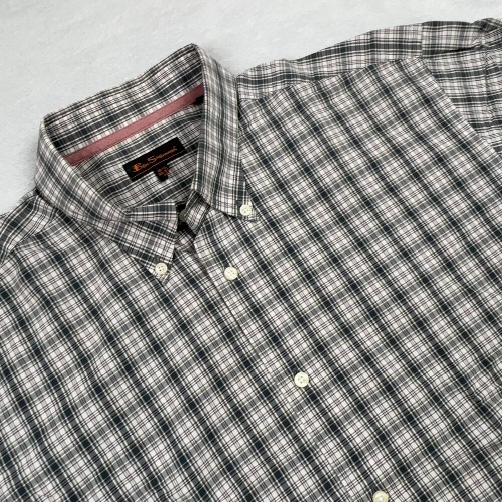 Ben Sherman Regular Fit Button Up Long Sleeve Shirt Men M Gray Plaid Cotton